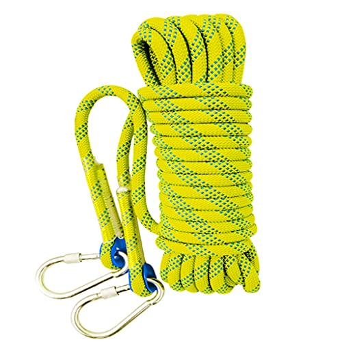 QHY Kletterseil 12mm Hochfestes Sicherheitsseil Rettungsseil Mit Karabiner Statisches Kletterseil Allzweckseil Festmacherleine Heavy Duty Seil Leine Outdoor (Color : Yellow, Size : 15m*12mm)