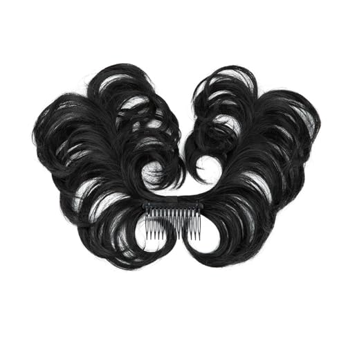 Haarteil Synthetisches, unordentliches Dutt-Haarteil, seitlicher Kamm, Clip-in-Haarknoten, natürlich, gerade, vielseitig, verstellbare Stile, Haarteil for Frauen Haarverlängerung(Jet Black)