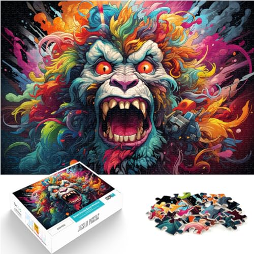 Puzzlespiel, Psychedelischer, farbenfroher Orang-Utan, 1000-teiliges Puzzle, Holzpuzzle, schwierige und schwere Puzzles für Frauen und Männer, 1000 Teile (50 x 75 cm)