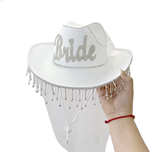 SANRLO Braut-Cowgirl-Hut mit Strasssteinen, Partyhut, Brautparty, Cowgirl-Hut