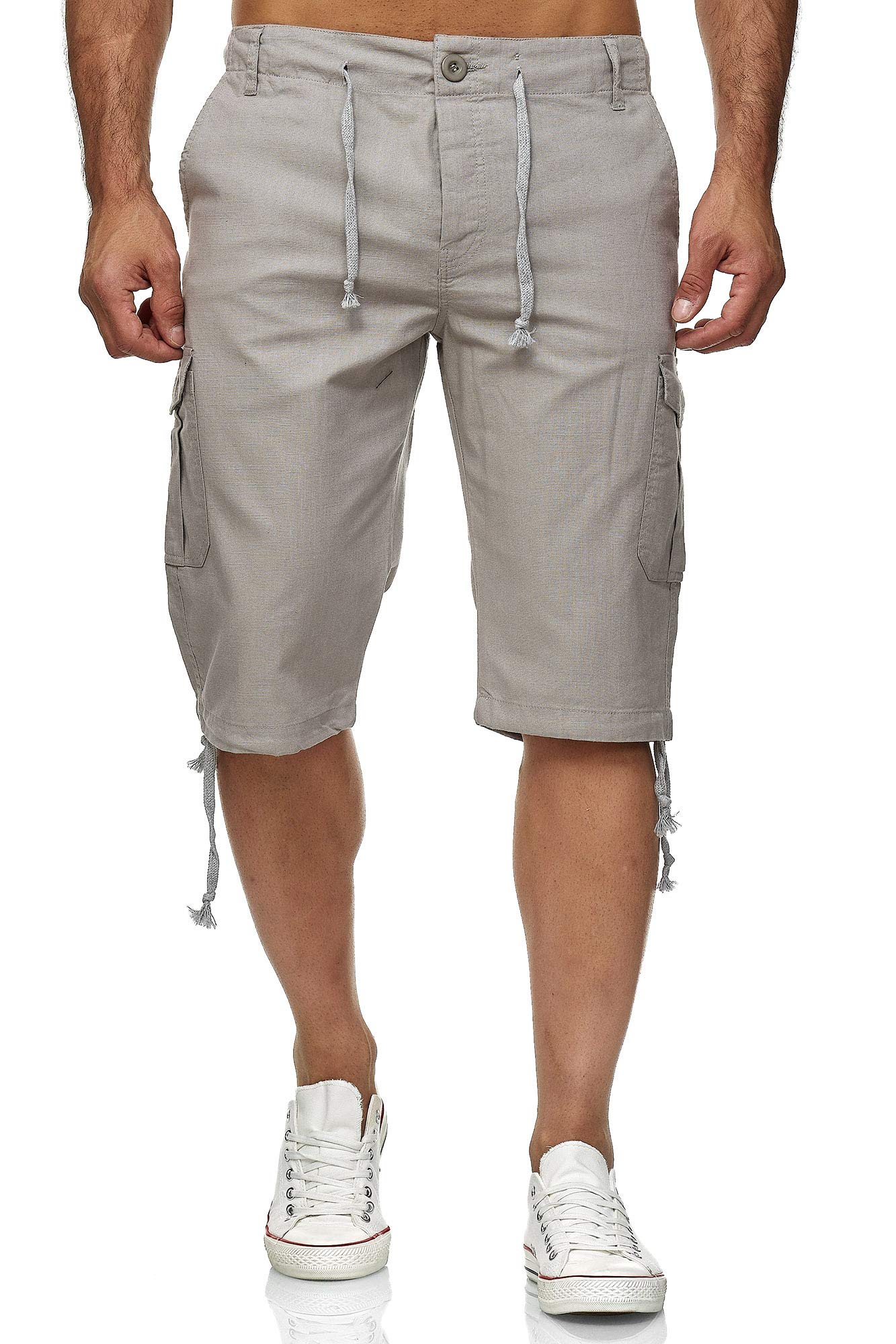 Reslad Leinen Cargo Shorts Männer Strandhose Herren Leinenhose 3/4 Hose Freizeit Kurze Hosen Sommer Bermudas RS-3001 Hellgrau S