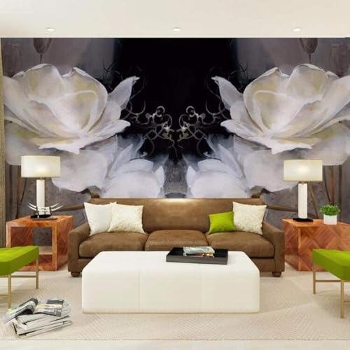 Nostalgische Weiße Lotusblume Im Vintage-Stil 3D Tapete Poster Restaurant Schlafzimmer Wohnzimmer Sofa TV Dekorative Wand-150cm×105cm