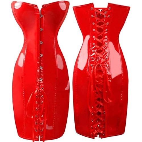 MAUXpIAO Nachtwäsche Damen Gothic Sexy Glänzend Langes Leder Wetlook Schulterfreies, Figurbetontes Kleid PVC Latex Korsett Kleid Party Nachtclub Vestidos translucent/A/L