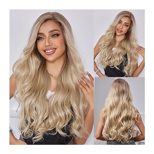 Perücken Mittlerer Teil, hitzebeständig, Cosplay-Haar-Perücken for Frauen, lange gewellte synthetische Lace-Front-Perücken, Platinblond Damenperücke(Color:BL66075-1)