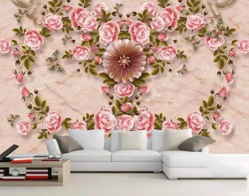 Marmorierte Rosa Rose Schmetterling 3D Tapete Poster Restaurant Schlafzimmer Wohnzimmer Sofa TV Dekorative Wand-300cm×210cm