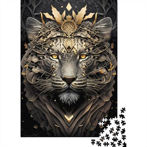 King Tiger Golden Art Deco Holzpuzzle für Erwachsene Puzzlespielzeug 1000 Teile Puzzle für Erwachsene Teenager Erwachsene 75x50cm