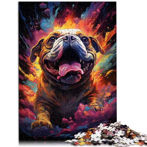 Puzzles zum Verschenken, farbenfroher Psychedelischer Bulldogge, Puzzles für Erwachsene mit 1000 Teilen, Holzpuzzles, Familiendekoration, 1000 Teile (50 x 75 cm)