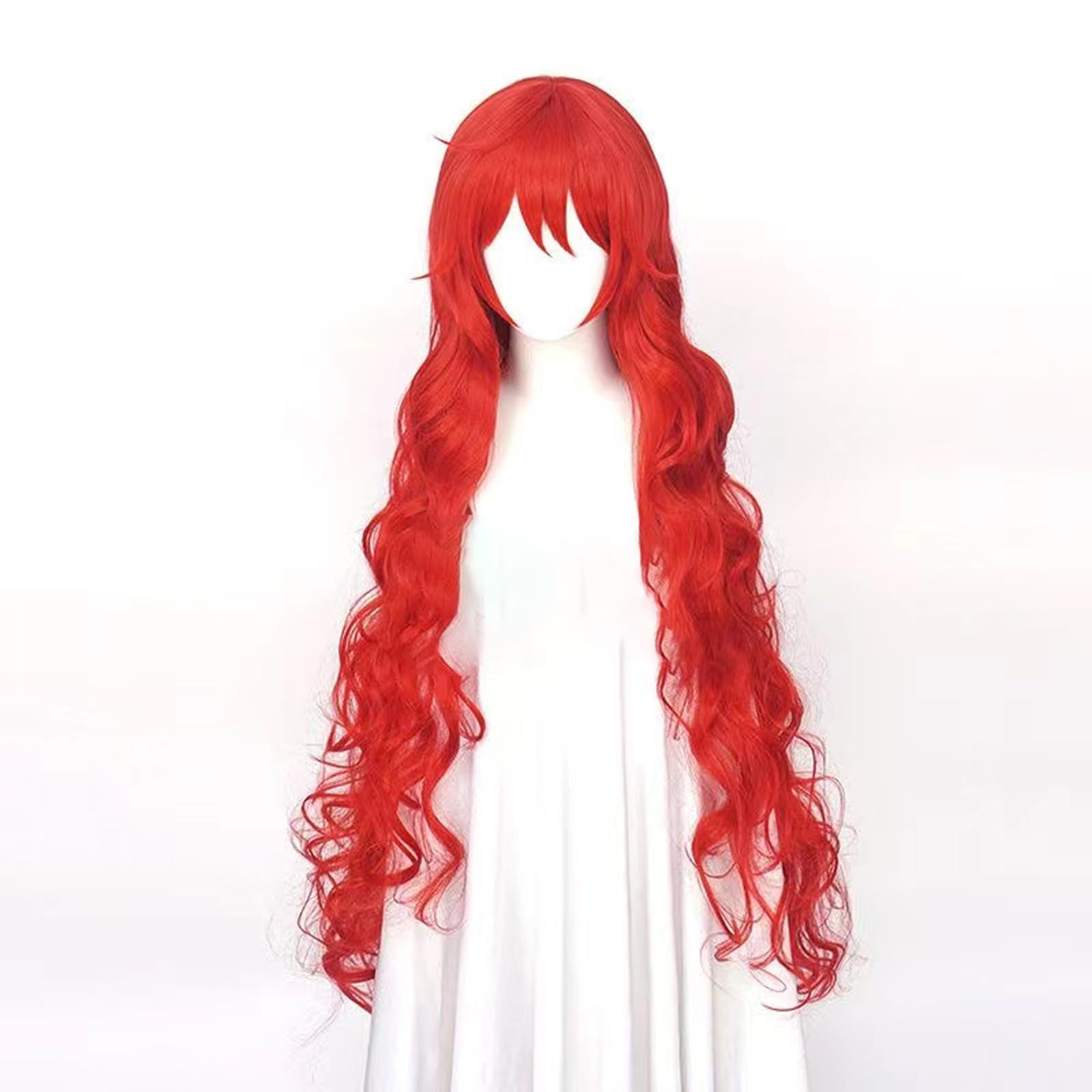 WCCNKK Land of The Lustrous Padparadscha Cosplay Perücke + Perückenkappe, 110 Cm Langes Rotes Lockiges Haar, Geeignet Für Halloween, Party, Karneval, Halloween-Dekorationszubehör