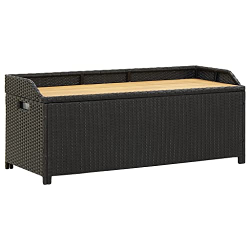 KLYEON Sitzbank mit Stauraum 120 cm Poly Rattan Schwarz, Terrassen Sitzmöbel