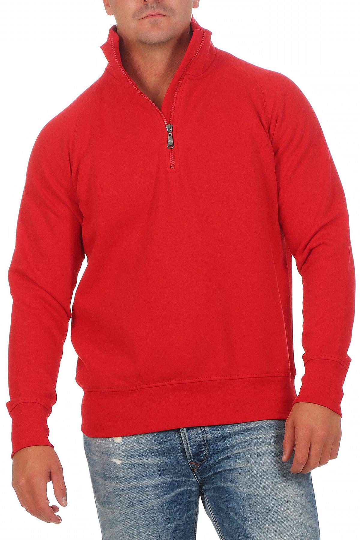 Happy Clothing Herren Pullover halber Reißverschluss ohne Kapuze, Größe:S, Farbe:Rot