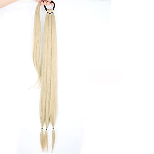 Pferdeschwanz Haarteil Elastisches Band for Frauen, synthetische lange geflochtene Pferdeschwanz-Haarverlängerungen, 85 cm, natürliches blondes Geflecht, Pferdeschwanz mit Haaren Pferdeschwanz Haarver