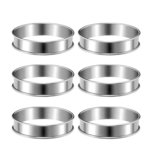 Set mit 6 Edelstahl-Dessertringen, leicht zu reinigen, Metall-Muffinformen, Kuchenringe, geeignet für Dessert und Gebäck