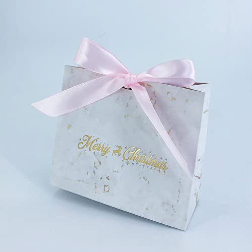 Mini-Weihnachtstüte, Marmor-Papierboxen für Geschenke, Süßigkeiten, Kekse, Bündel, Weihnachtsthema, Geschenk zum Verpacken von Geschenktüten, Weihnachtsdekoration, Pink, 50 Stück