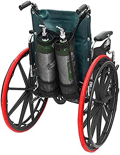 Sauerstoffflaschentasche, Doppel-Sauerstoffflaschenhalter, Tanktasche für Rollstuhlfahrer, Sauerstoffflaschenhalter mit schöner Netzaufbewahrungstasche, passend für D- und E-Sauerstoffflasch