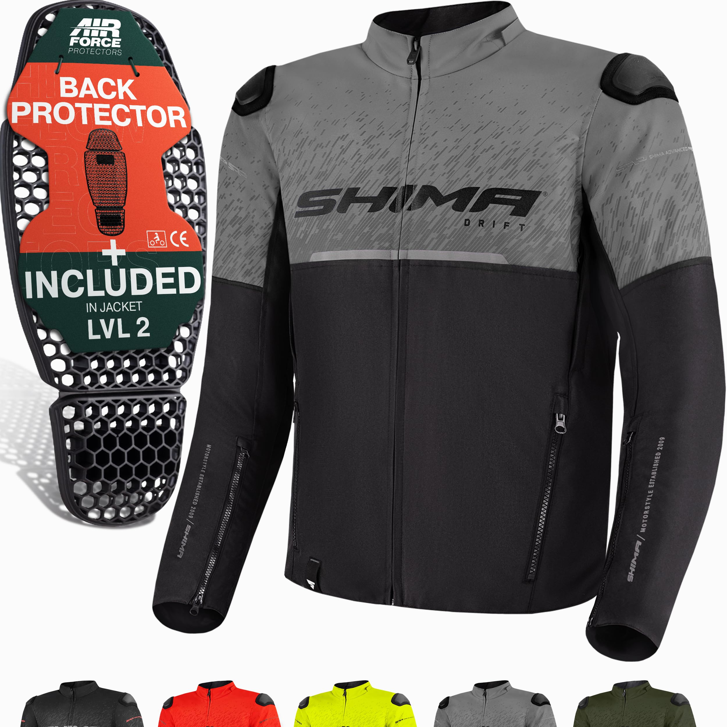 SHIMA DRIFT Motorrad Jacke Herren mit Protektoren AIRFORCE Rückenprotektor Motorradjacke Sommer Schulter Protektor Ellbogen Textiljacke Schutzjacken Protektorenjacke Stadt (Männer, Grau, S)