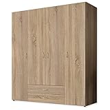 Stella Trading BASE Zeitloser Kleiderschrank in drei verschiedenen Größen - Vielseitiger Drehtürenschrank in Eiche Sonoma Optik - 160 x 177 x 52 cm (B/H/T)