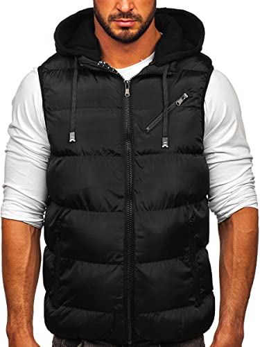 BOLF Herren Weste mit Stehkragen Steppweste Bodywarmer Daunenweste Reißverschluss Ärmellose Sportweste Zip Wärme Freizeit Outdoor Style 7126 Schwarz S [1U1]