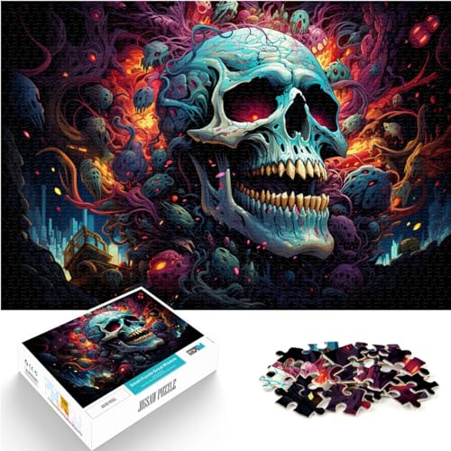 Puzzle, Lernspiele, Bunter Psychedelischer Totenkopf, 1000 Teile, schwieriges Holzpuzzle, schweres Puzzle für Frauen und Männer, 1000 Teile (50 x 75 cm)