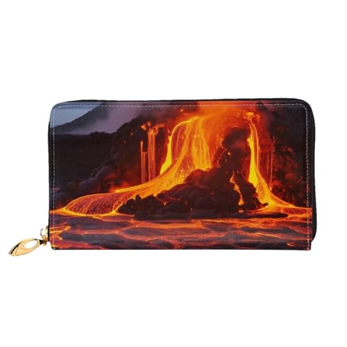 DENMER Loon Birds Ledergeldbörse aus Kunstleder mit metallischem Reißverschluss, geräumiges und stilvolles Accessoire für moderne Frauen, Kilauea Volcano, Einheitsgröße, Modern