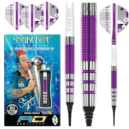 RED DRAGON Peter Wright Snakebite PL15 Medusa 18 Gram Softip Professional Tungsten Darts Set with Flights and Stems