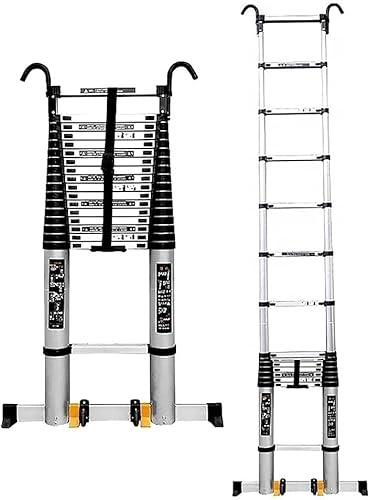 Teleskopleiter, Teleskop-Teleskopleiter, tragbar – zusammenklappbare Teleskopleiter aus Aluminium, Teleskopleiter mit abnehmbaren Haken, Mehrzweckleiter, platzsparende Aufbewahrung, einfache