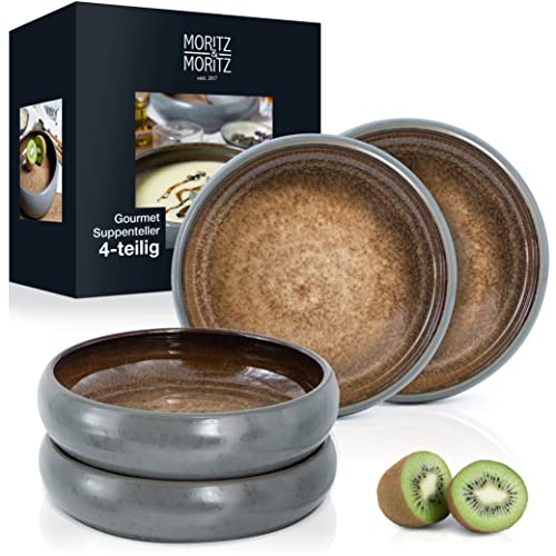 Moritz & Moritz 4X Suppenteller Steinzeug 19cm – Bowl Schüssel aus Steinzeug für Suppe, Nudeln, Salat oder Müsli