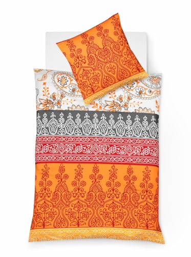 JACK by Fleuresse Mako Satin Bettwäsche 2tlg. 135x200cm Ornamente Orientalisch Orange Rot Weiß Gelb