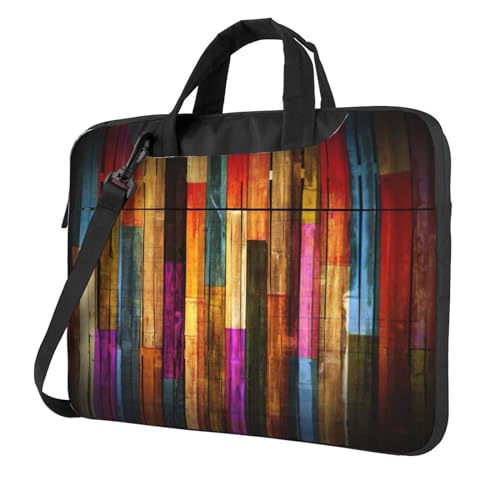 Bunte Laptoptasche mit Holzdruck, stilvolle Laptoptasche, Kuriertasche für Damen und Herren, Schulter-Laptop-Tasche, Schwarz, 14 inch