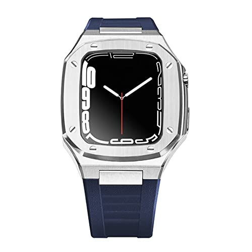 TONECY Luxuriöses Metallarmband und Gehäuse für Apple Watch, Mod-Kit 41 mm, 44 mm, 45 mm, Modifikationsset, Gummiset, iWatch Serie 8, 7, 6, SE, 5, 4 Correa (Farbe: Antikschwarz, Größe: 44 mm)