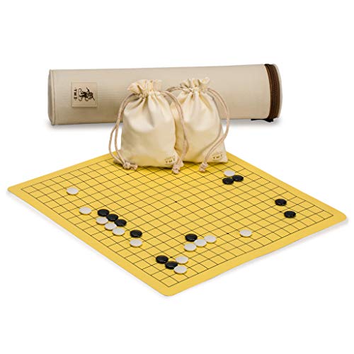 Yellow Mountain Imports Magnetic 19x19 Roll-up Portable Travel Go Game Set Board (36.6 x 34.5cm) with Single Convex Stones