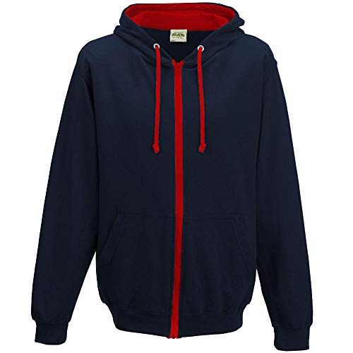 Just Hoods - Unisex Kapuzen-Sweatjacke/New French Navy/Fire Red, XXL