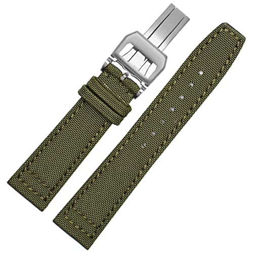 NEYENS Uhrenarmband für IWC Pilot Spitfire Timezone TopGun, 20 mm, 21 mm, 22 mm, Nylon-Canvas-Stoff, Grün / Schwarz, 20 mm, Achat