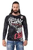 Cipo & Baxx Herren Langarmshirt Batik Print Rundhals Knopf CL518 Schwarz L