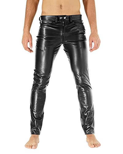 Bockle® Push-Strap Faux Gay-Zip Kunstlederhose Lederhose Herren, Size: 42W / 36L