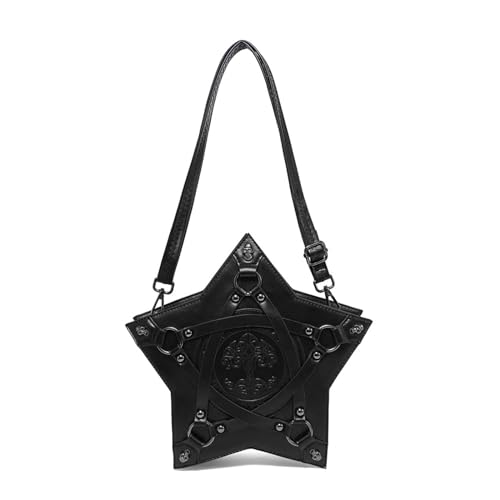 Damen geprägter Totenkopf-Rucksack, Punk-Umhängetasche, PU-Leder, Kuriertasche, Sternform, Crossbody-Tasche für Reisen, Farbreferenzbild: