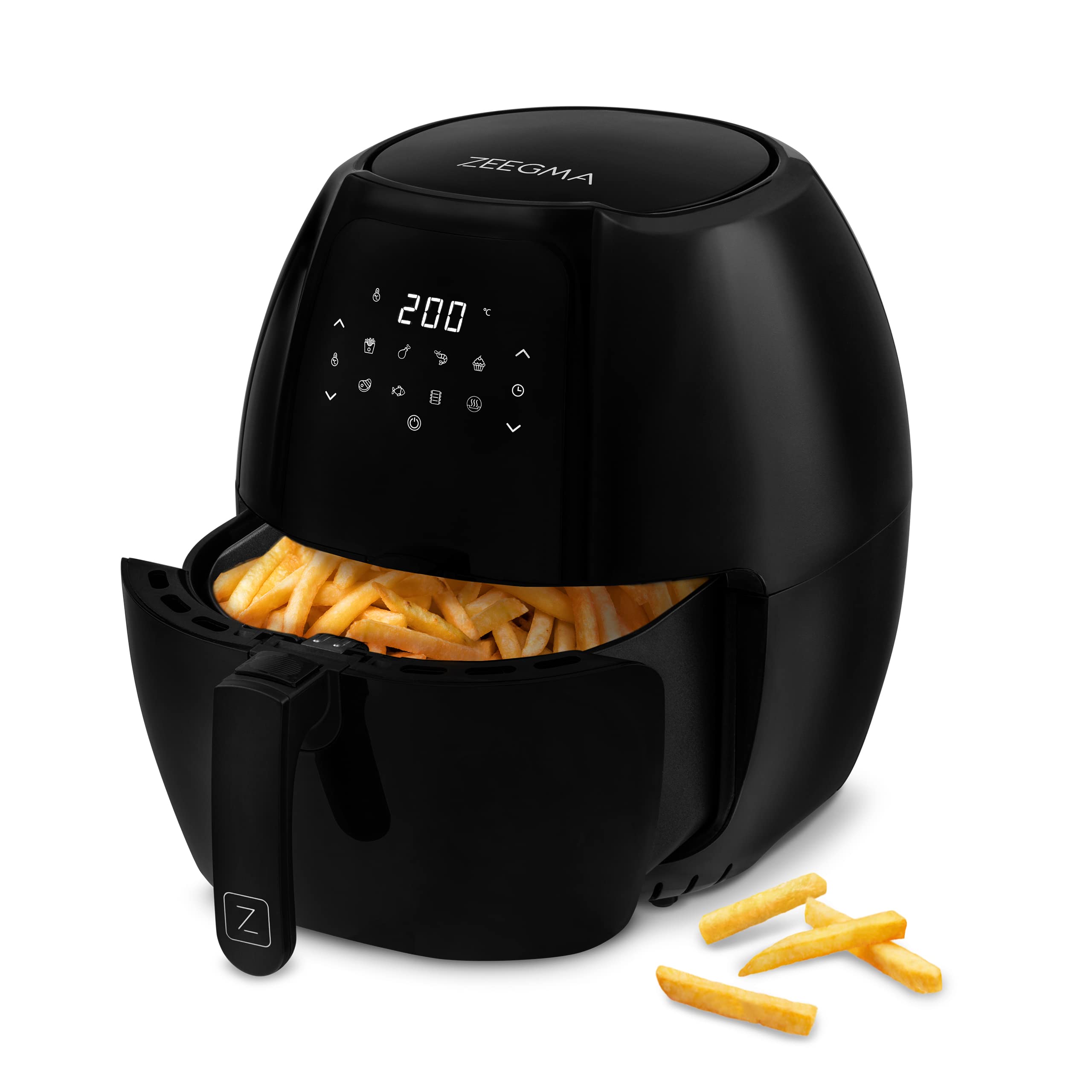 ZEEGMA Knapper Grand 1800W Air Fryer Gesundes Frittieren ohne Fett, 60-Sekunden Aufheizzeit, Großer 6L Korb, 9 Programme, Spülmaschinenfest, LCD-Touchpanel, Energieeffizientes Kochen