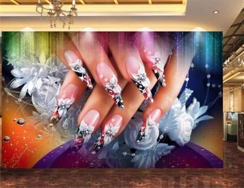 Weiße Blumen-Nagelkunst 3D Tapete Poster Restaurant Schlafzimmer Wohnzimmer Sofa TV Dekorative Wand-350cm×256cm