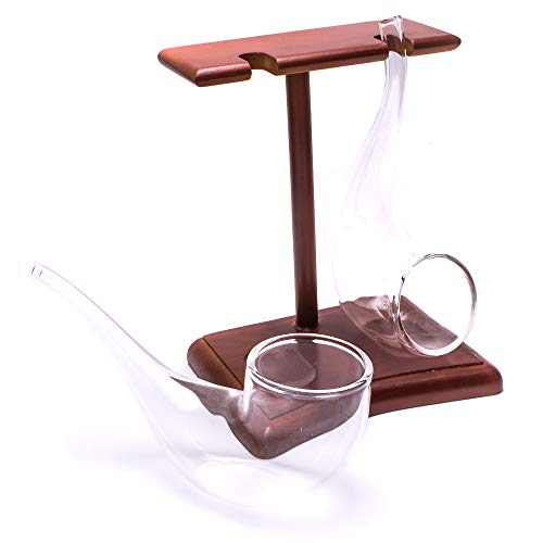 CKB Ltd® Brandy Pipe Sipping Glasses Set Brandy Gläser Cognacgläser with Wooden Display Stand Holzständer 75ml - Pack of 2