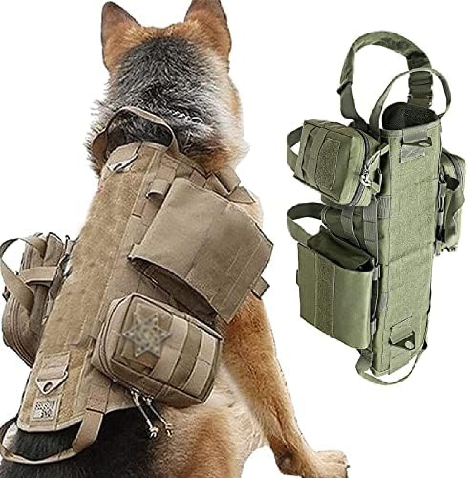 Taktisches Hundegeschirr Mit Beutelweste, K9-Militär-Hundegeschirrweste, Verstellbares Outdoor-Trainings-Molle-Hundegeschirr, Taktische Haustierausrüstung.,AUS,M,YUYANAIAI