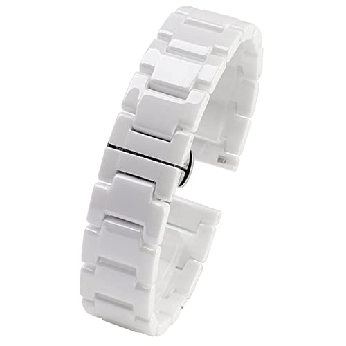 SCRUBY Für Frauen Mann Keramikarmband Edelstahl Kombination Watchband 12 14 15 16 18 20 22mm Gurt Fashion Watch Watchwatch Band(Ceramic White,14mm)