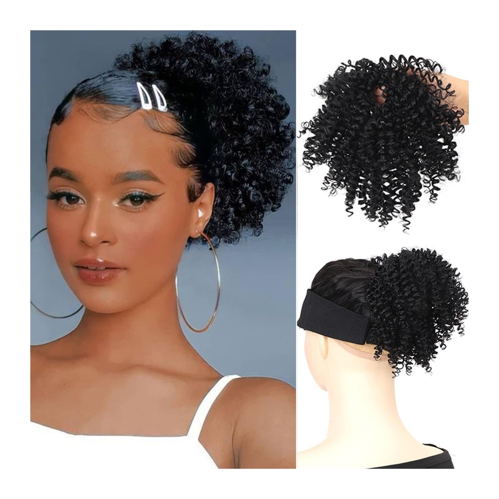 Haarteil Synthetischer Haarknoten Chignon for schwarze Frauen, Afro Kinky Curly Dutt Haarverlängerung Haarteile Afro Puff Elastic Rubber Band Pferdeschwanzverlängerung Haarverlängerung(001)