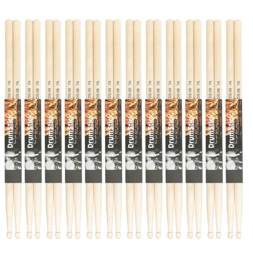 12 Paar rutschfeste Universal-Drumsticks 5A/7A Ahornholz einfacher praktischer Drumstick für Erwachsene Kinder und Anfänger