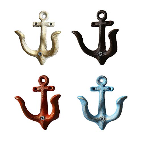 TentHome 4er-Set Maritime Dekoration Garderobe Antik Gusseisen Wandhaken Kleiderhaken Garderobenhaken Anker Doppelhaken Wandgarderobe Vintage Garten Haken (4er Set)