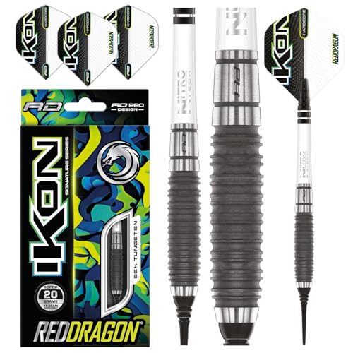 RED DRAGON Ikon 1.3 20 Gramm Professionelles Wolfram Softip Dart Set mit Flights und Schäften