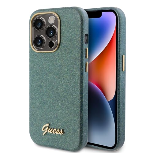 CG MOBILE Guess Schutzhülle für iPhone 15 Pro, PU-Leder, Glitzer, Kaki