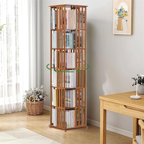 GLBMXDD Um 360° drehbares Bücherregal, einfaches modernes Bücherregal, kleines Bücherregal, offenes Regal, geeignet für Schlafzimmer, Wohnzimmer, Arbeitszimmer,Woodcolor