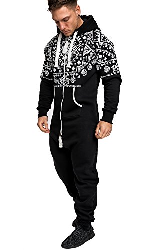 Amaci&Sons Herren Norweger Overall Jumpsuit Onesie Jogging Sportanzug Trainingsanzug Jogginganzug 3009 Schwarz L