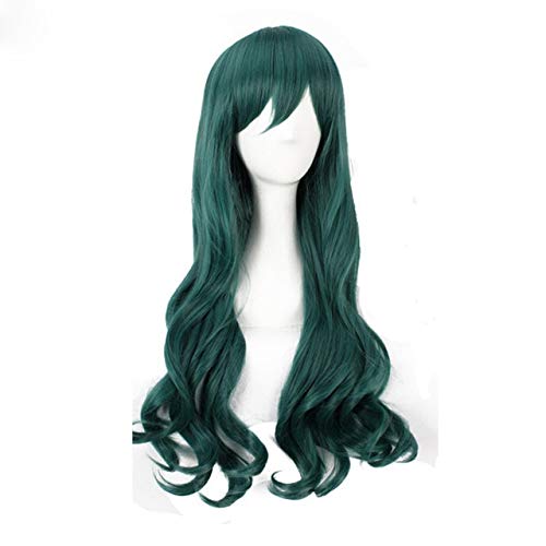 LINLINCD-80cm Dunkelgrün Curly Lange Hochtemperatur synthetische Haar - Perücke Shimoneta to Iu Gainen ga Sonzai Shinai Taikutsu na Sekai zu Iu Gainen ga Sonzai Fuwa Hyouka + Wig Cap Dark Green