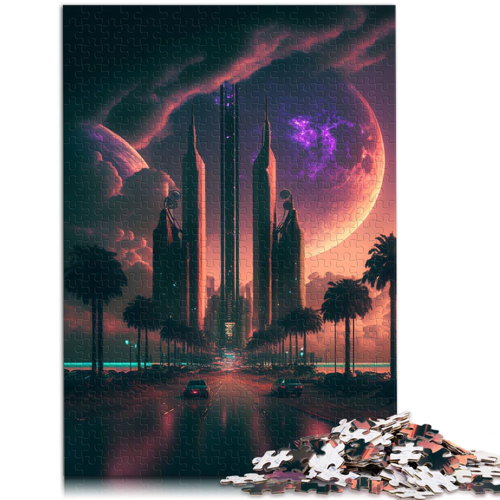 Puzzle für futuristische Stadt, Puzzle 1000 Teile für Erwachsene, schwieriges Holzpuzzle, schweres Puzzle für Frauen und Männer, 1000 Teile (50 x 75 cm)