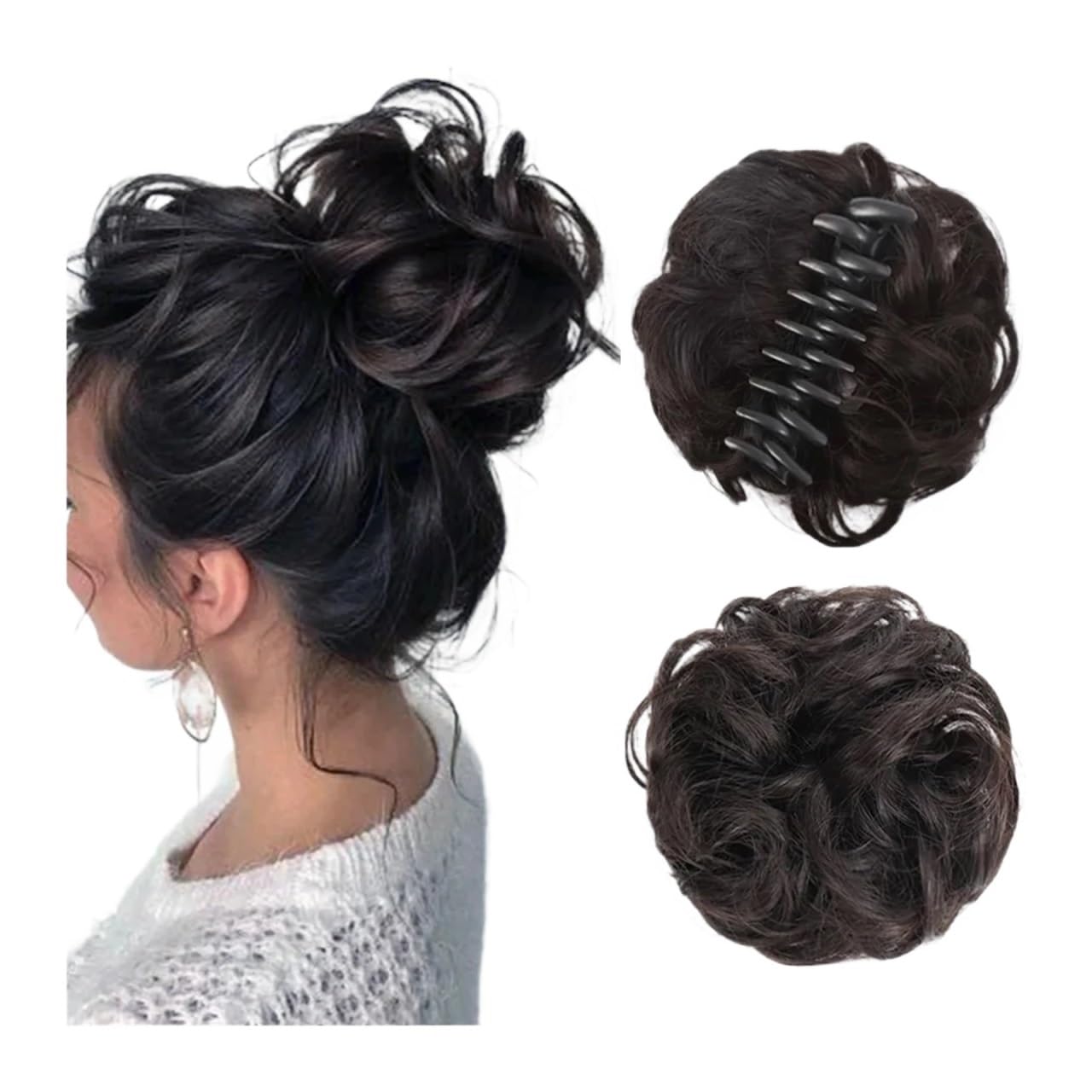 Haarteil Synthetischer Haarknoten, Clip-in-Chignon-Haarteil, lockiges, unordentliches Haar, Pferdeschwanz-Haarverlängerungen, Scrunchie-Haarteile for Frauen Haarverlängerung(1B/30HL)